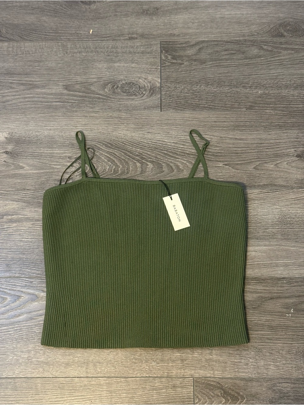 Babaton Aritzia Olive Green Ribbed Knit Cami Tank Top XL NWT